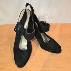 VINTAGE Sam & Libby peep-toe heel buckle ankle strap‎ black Women's Size 7